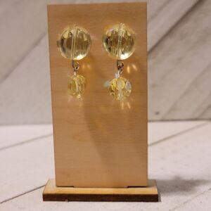 Yellow Aurora Borealis Drop Earrings - Vintage Faceted Bead Dangle Jewelry